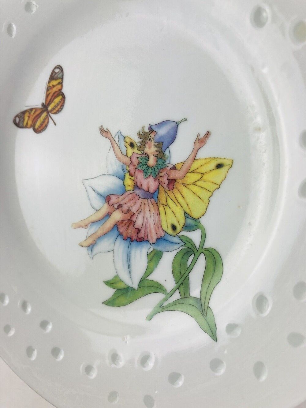 Chinese Flower Fairy Plate - Rare Thumbelina Butterfly Fairies Small 7" diameter